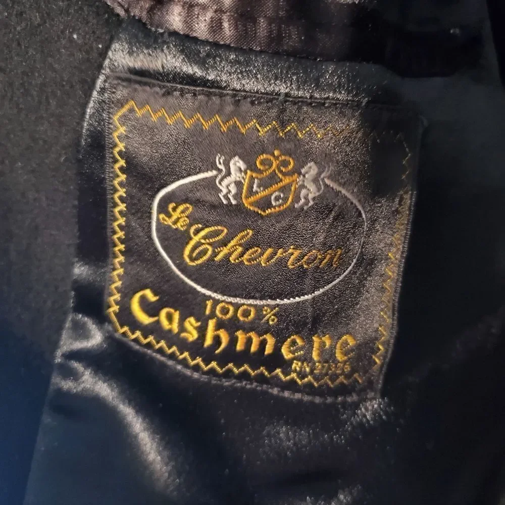 Le Chevron Super Vintage 100% Cashmere Men's L Top Coat Black | EUC RN 27326 - Picture 4 of 4